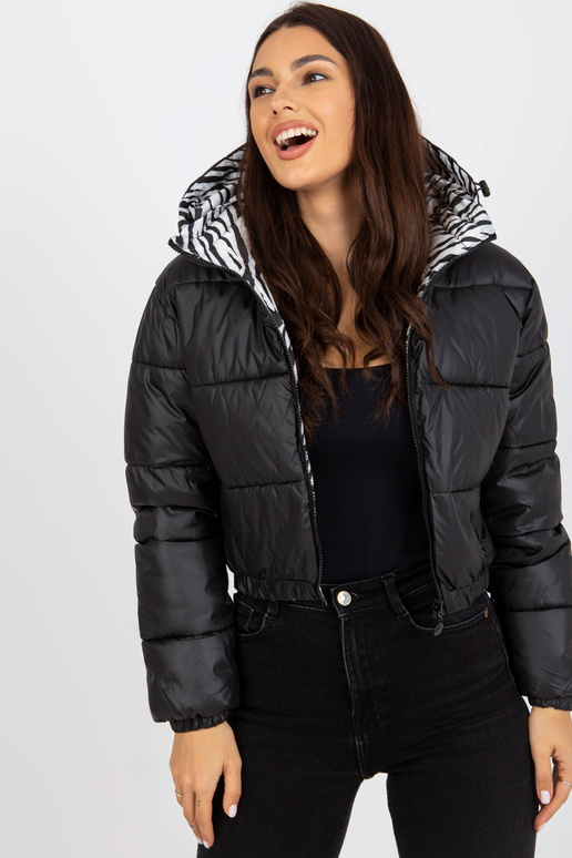 Schwarze doppelseitige Zebra-Steppjacke Schwarze doppelseitige Zebra-Steppjacke