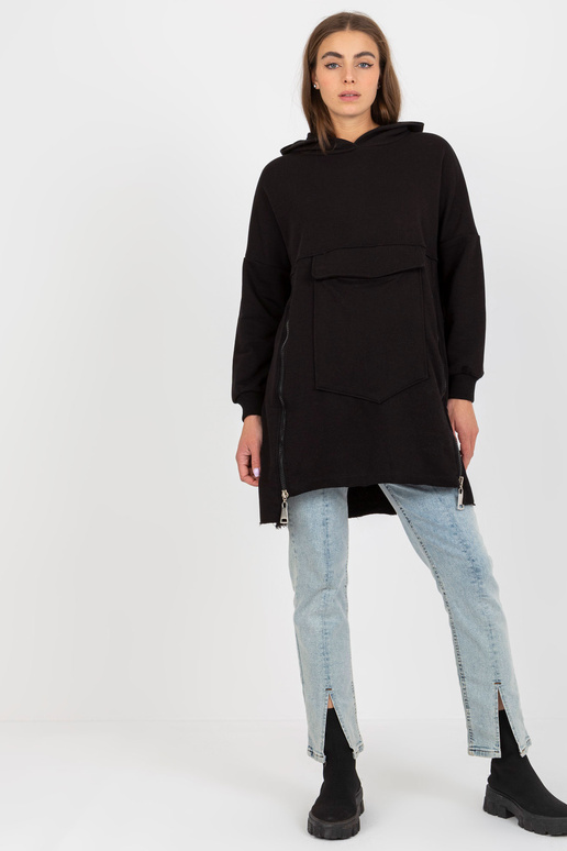 Must naiste pikk tõmblukuga dressipluus