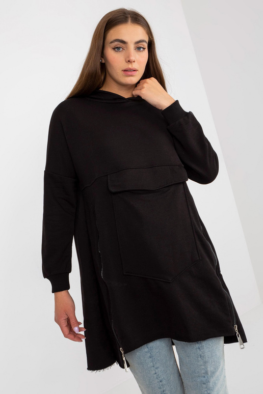 Must naiste pikk tõmblukuga dressipluus