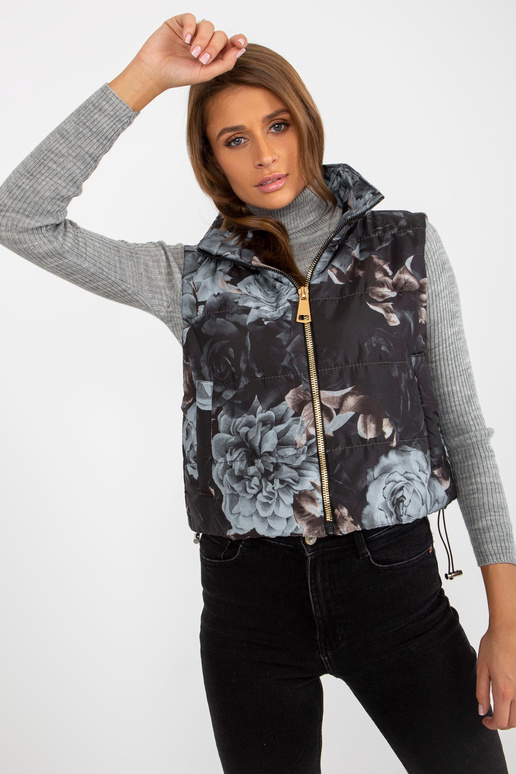 Schwarze gesteppte Blumenweste Damenile Schwarze gesteppte Blumenweste Damenile