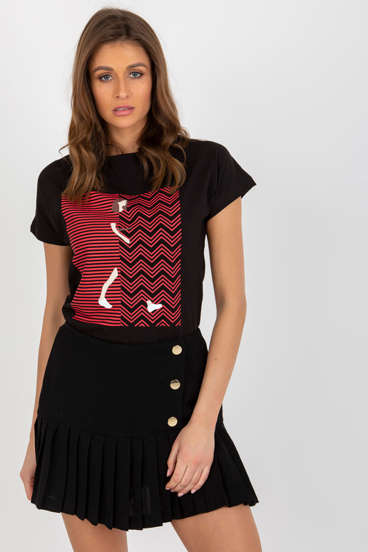 Must puuvillane naiste trükitud T-särk