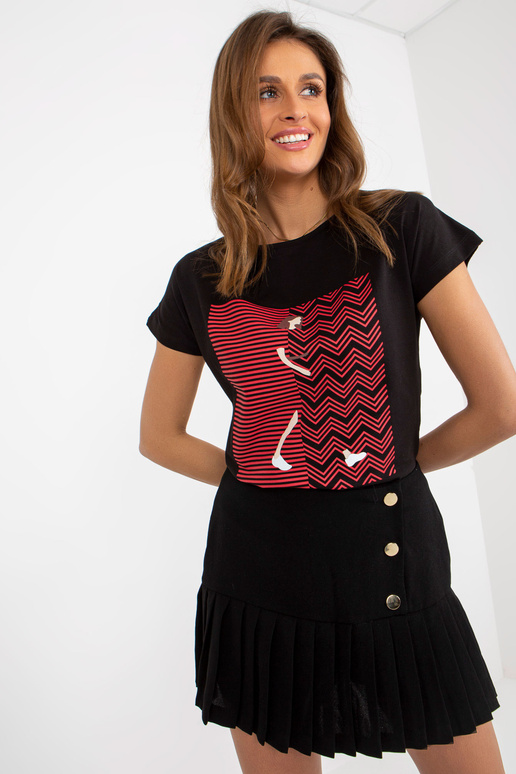 Must puuvillane naiste trükitud T-särk