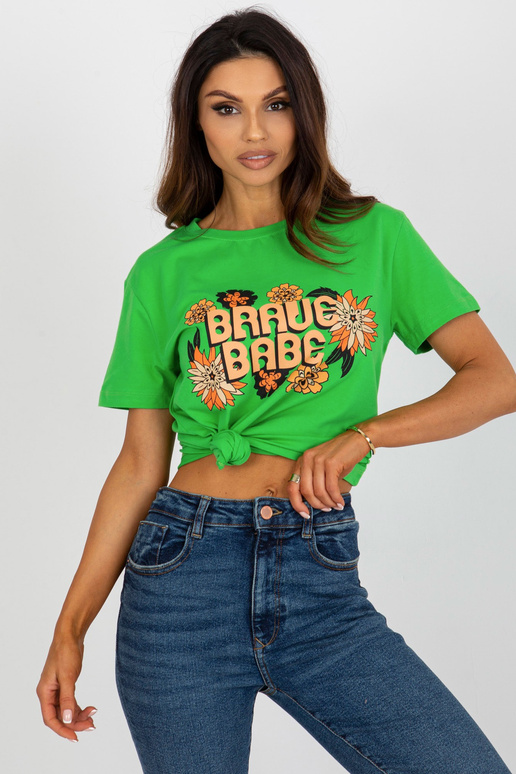 Roheline naiste T-särk trüki ja kirjaga