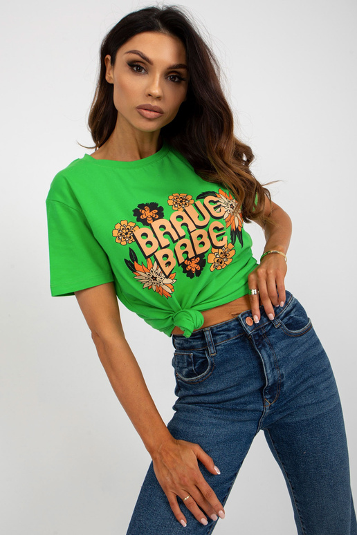 Roheline naiste T-särk trüki ja kirjaga