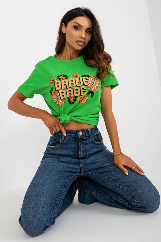 Roheline naiste T-särk trüki ja kirjaga