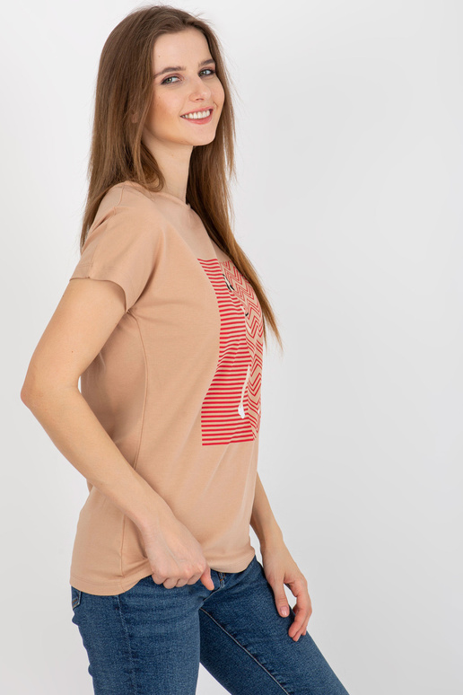 Kaamel naiste puuvillase trükiga T-särk