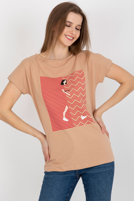 Kaamel naiste puuvillase trükiga T-särk