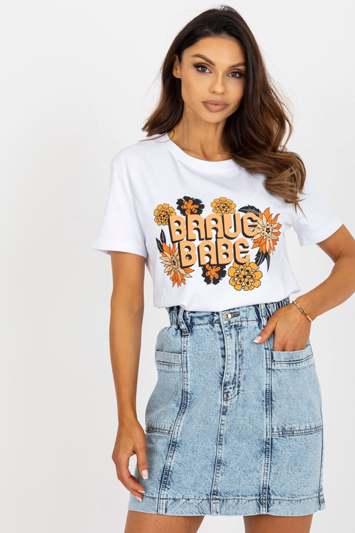 Valge puuvillane naiste T-särk trüki...