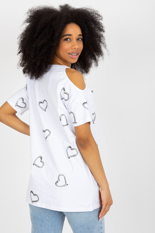 Valge puuvillane läikiva trükiga pluus