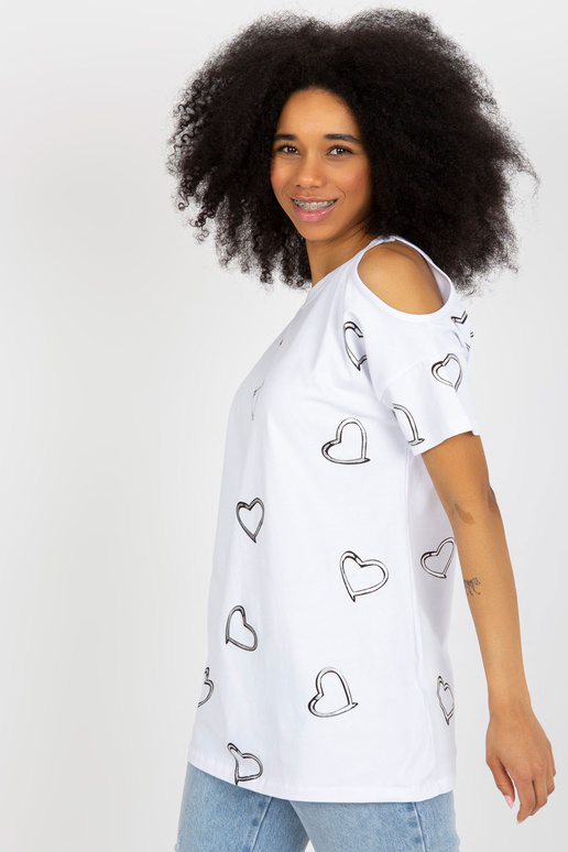 Valge puuvillane läikiva trükiga pluus