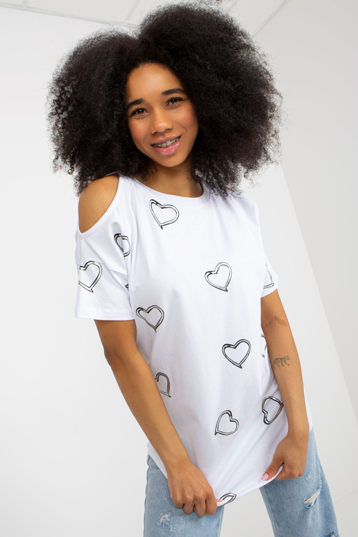 Valge puuvillane läikiva trükiga pluus