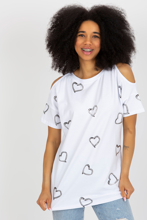 Valge puuvillane läikiva trükiga pluus