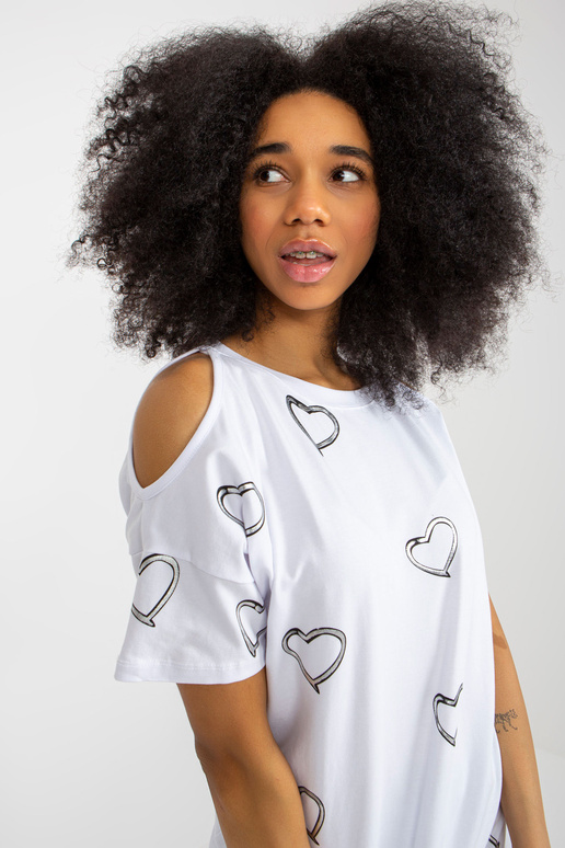 Valge puuvillane läikiva trükiga pluus