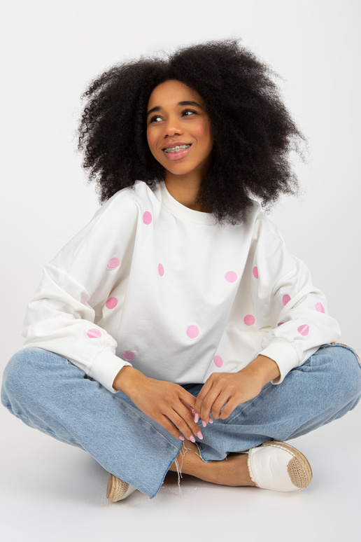 Ecru täpiline kapuutsiga dressipluus