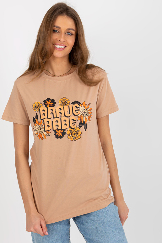 Naiste kaameli t-särk kirja ja trükiga