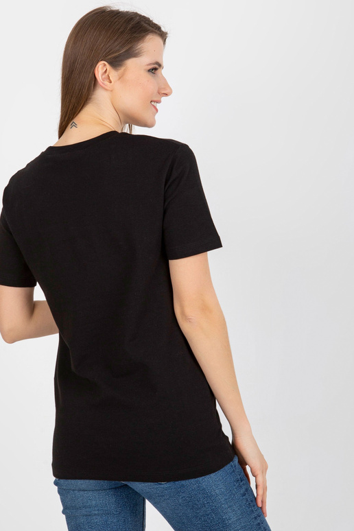 Must puuvillane naiste T-särk kirjadega