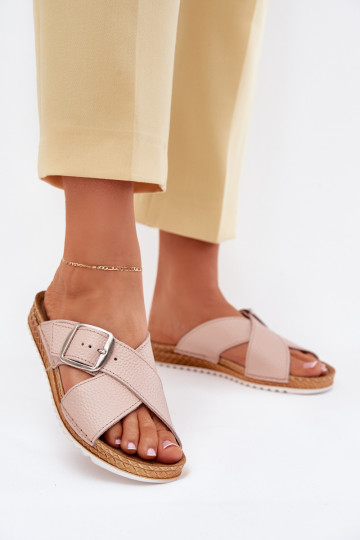 Plätud naturaalsest nahast  neetide ja pandlaga Inblu VO0004GU Tumeroosad värvi