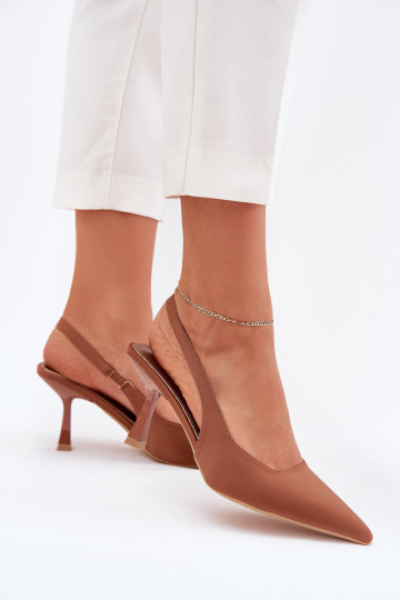 Naistesandaalid kõrge jämeda kontsaga pruunid värvi Lunira