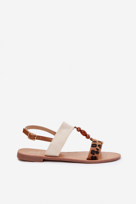 Madalad sandaalid koos pärlitega leopardimustriga pruunid värvi Virona Madalad sandaalid koos pärlitega leopardimustriga pruunid värvi Virona