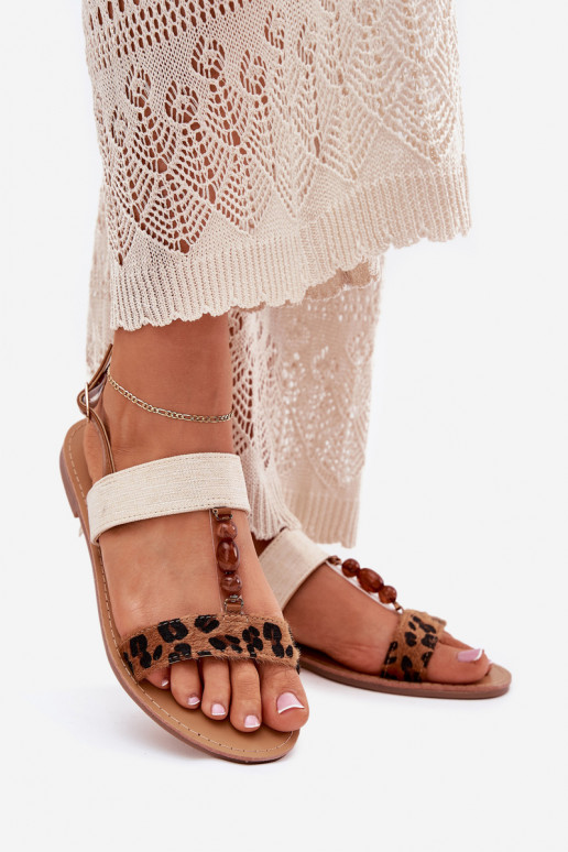 Madalad sandaalid koos pärlitega leopardimustriga pruunid värvi Virona Madalad sandaalid koos pärlitega leopardimustriga pruunid värvi Virona