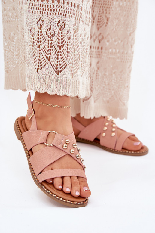 Naistesandaalid laiade nööridega Ze Kuldset värvimi  Tumeroosad värvi Zanira