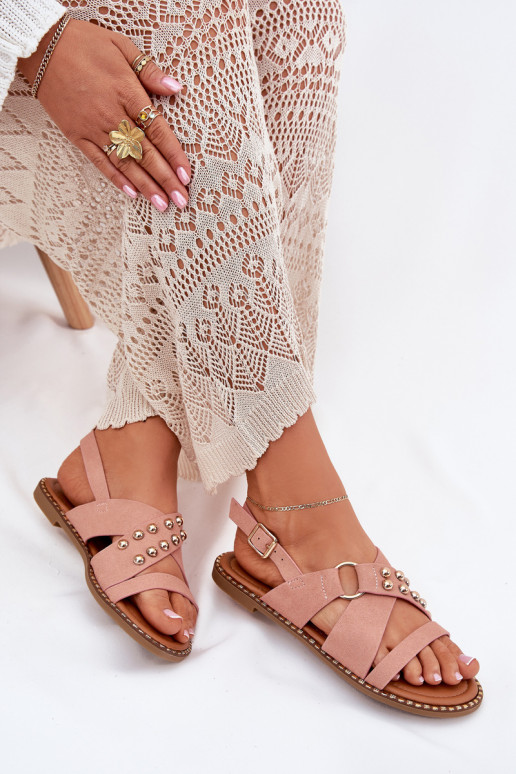 Naistesandaalid laiade nööridega Ze Kuldset värvimi  Tumeroosad värvi Zanira