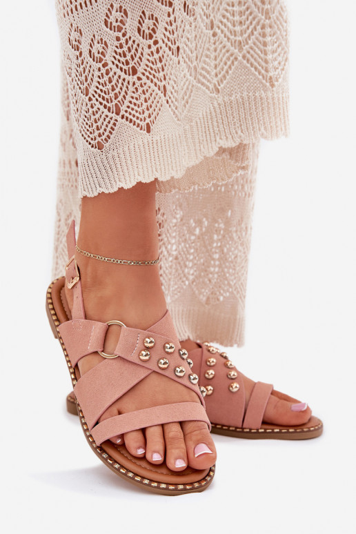 Naistesandaalid laiade nööridega Ze Kuldset värvimi  Tumeroosad värvi Zanira