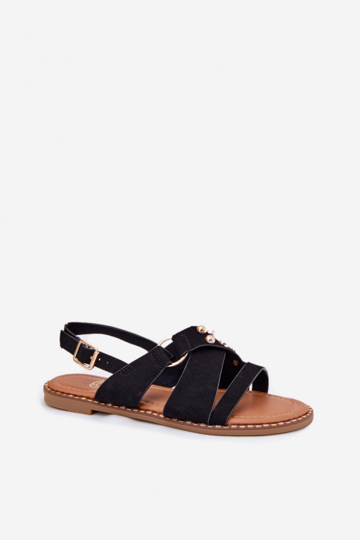 Naistesandaalid laiade nööridega Ze Kuldset värvimi  Must Zanira