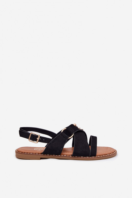 Naistesandaalid laiade nööridega Ze Kuldset värvimi  Must Zanira