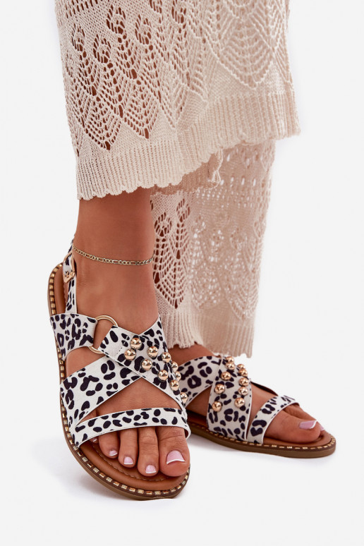 Naistesandaalid laiade nööridega Ze Kuldset värvimi  Valget-Must Zanira