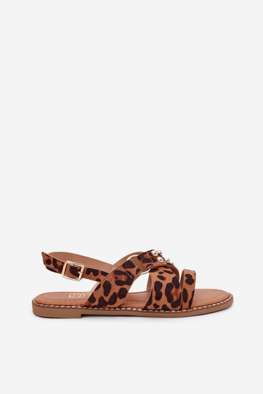 Naistesandaalid laiade nööridega Ze Kuldset värvimi  leopardimustriga Zanira