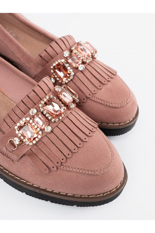 Tumeroosad värvi  mokassiinid kaunistatud kristallidega Tumeroosad värvi  mokassiinid kaunistatud kristallidega