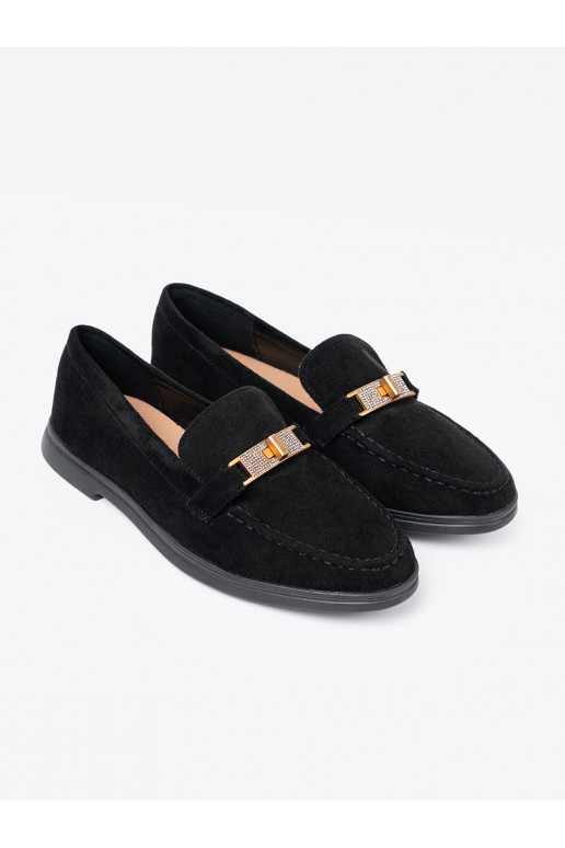 Must  mokassiinid z elegancką złotą ozdobą Must  mokassiinid z elegancką złotą ozdobą