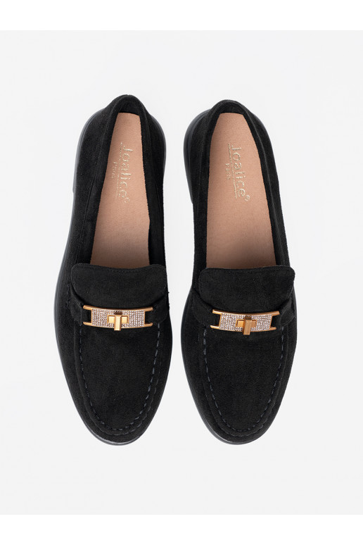 Must  mokassiinid z elegancką złotą ozdobą Must  mokassiinid z elegancką złotą ozdobą