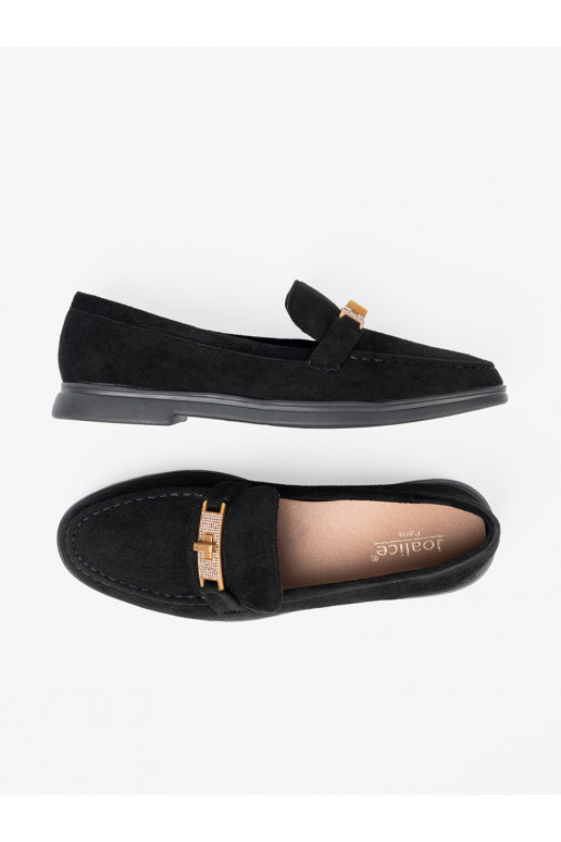 Must  mokassiinid z elegancką złotą ozdobą Must  mokassiinid z elegancką złotą ozdobą