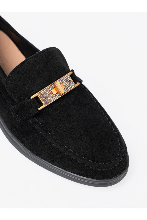 Must  mokassiinid z elegancką złotą ozdobą Must  mokassiinid z elegancką złotą ozdobą