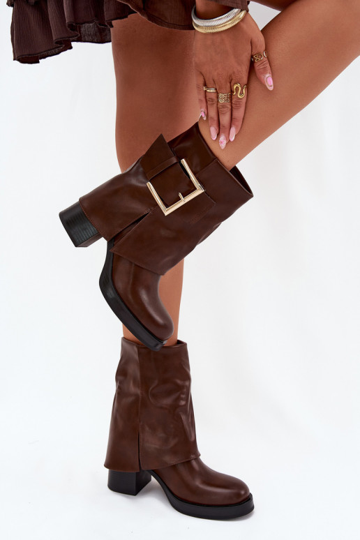 Naiste poolsaapad voodriga kõrge jämeda kontsaga  pruunid värvi Milira