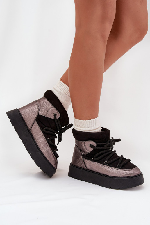  nööpidega lumesaapad  voodriga karusnahaga Z Grubym Wiązaniem Must Xarina