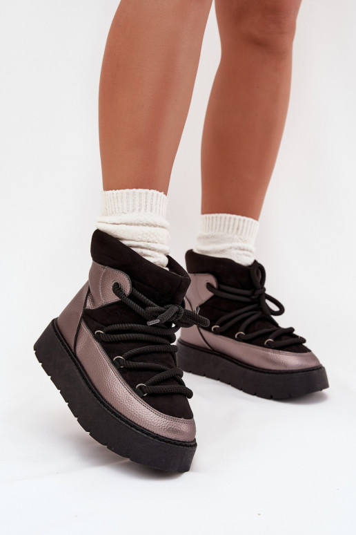  nööpidega lumesaapad  voodriga karusnahaga Z Grubym Wiązaniem Must Xarina