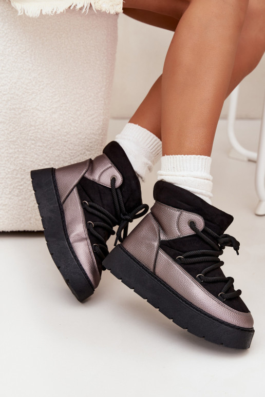  nööpidega lumesaapad  voodriga karusnahaga Z Grubym Wiązaniem Must Xarina