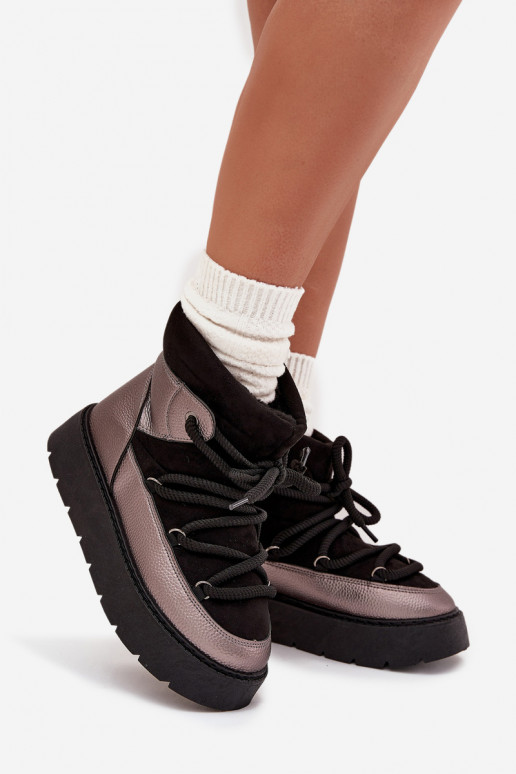  nööpidega lumesaapad  voodriga karusnahaga Z Grubym Wiązaniem Must Xarina