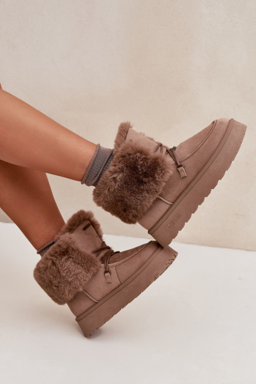 nööpidega lumesaapad  platvormiga karusnahaga I Wiązaniem Big Star SS274114 beeži värvi