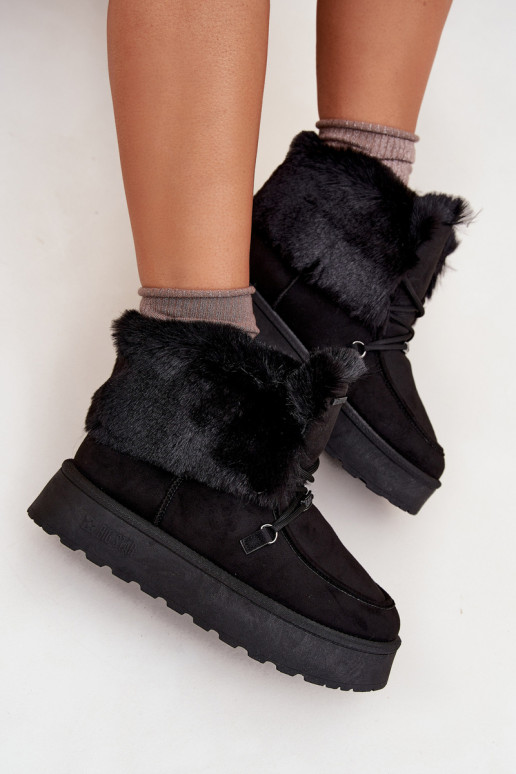 nööpidega lumesaapad  platvormiga karusnahaga I Wiązaniem Big Star SS274113 Must