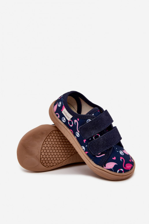 Lapsille tummansiniset "Barefoot" sandaalit flamingoilla Milami Saphira