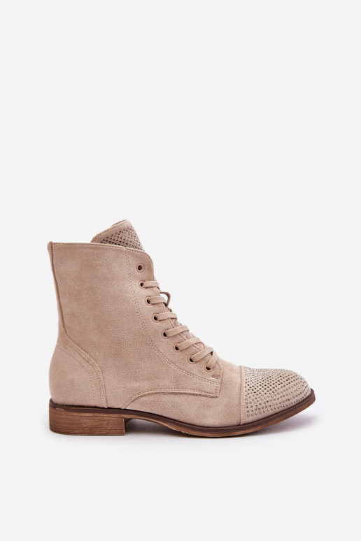 Kaunistustega Naiste poolsaapad laiade nööridega owe voodriga Elevandiluu värvi Ellieo