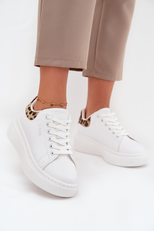 Naisten valged sneakers stiilis kingad platvormiga Big Star SS274247 ja leopardimustriga