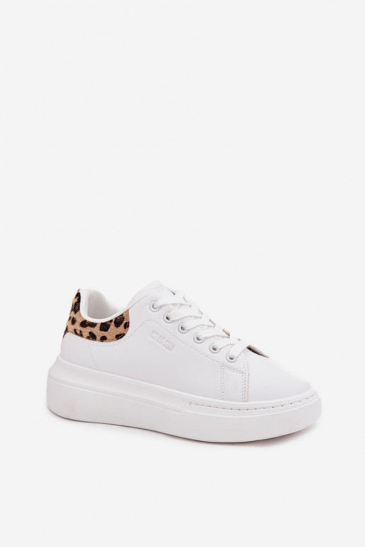 Naisten valged sneakers stiilis kingad platvormiga Big Star SS274247 ja leopardimustriga