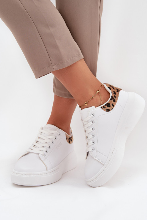Naisten valged sneakers stiilis kingad platvormiga Big Star SS274247 ja leopardimustriga