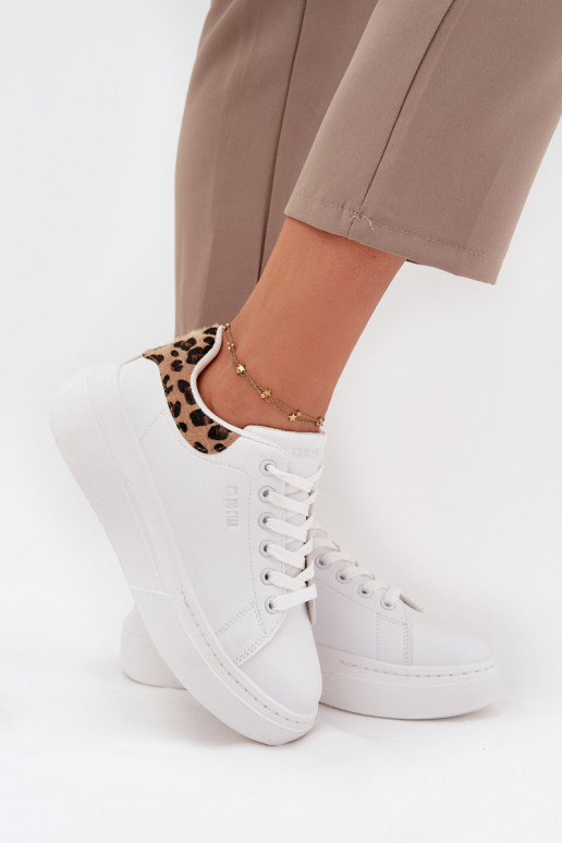 Naisten valged sneakers stiilis kingad platvormiga Big Star SS274247 ja leopardimustriga