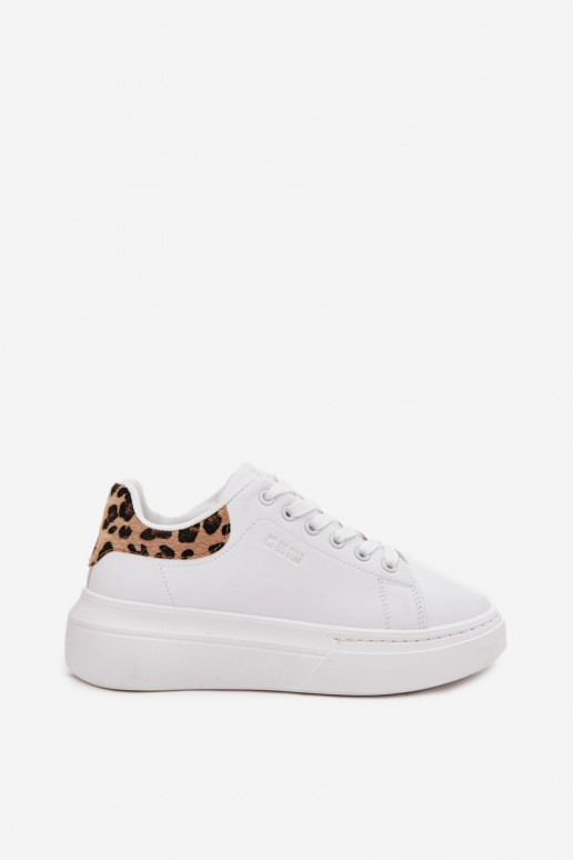 Naisten valged sneakers stiilis kingad platvormiga Big Star SS274247 ja leopardimustriga